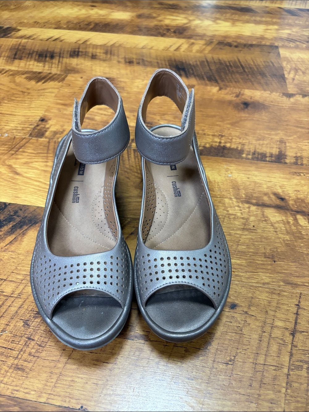 Clarks Collection Women's Metallic Gray Perforated Slingback Wedges
